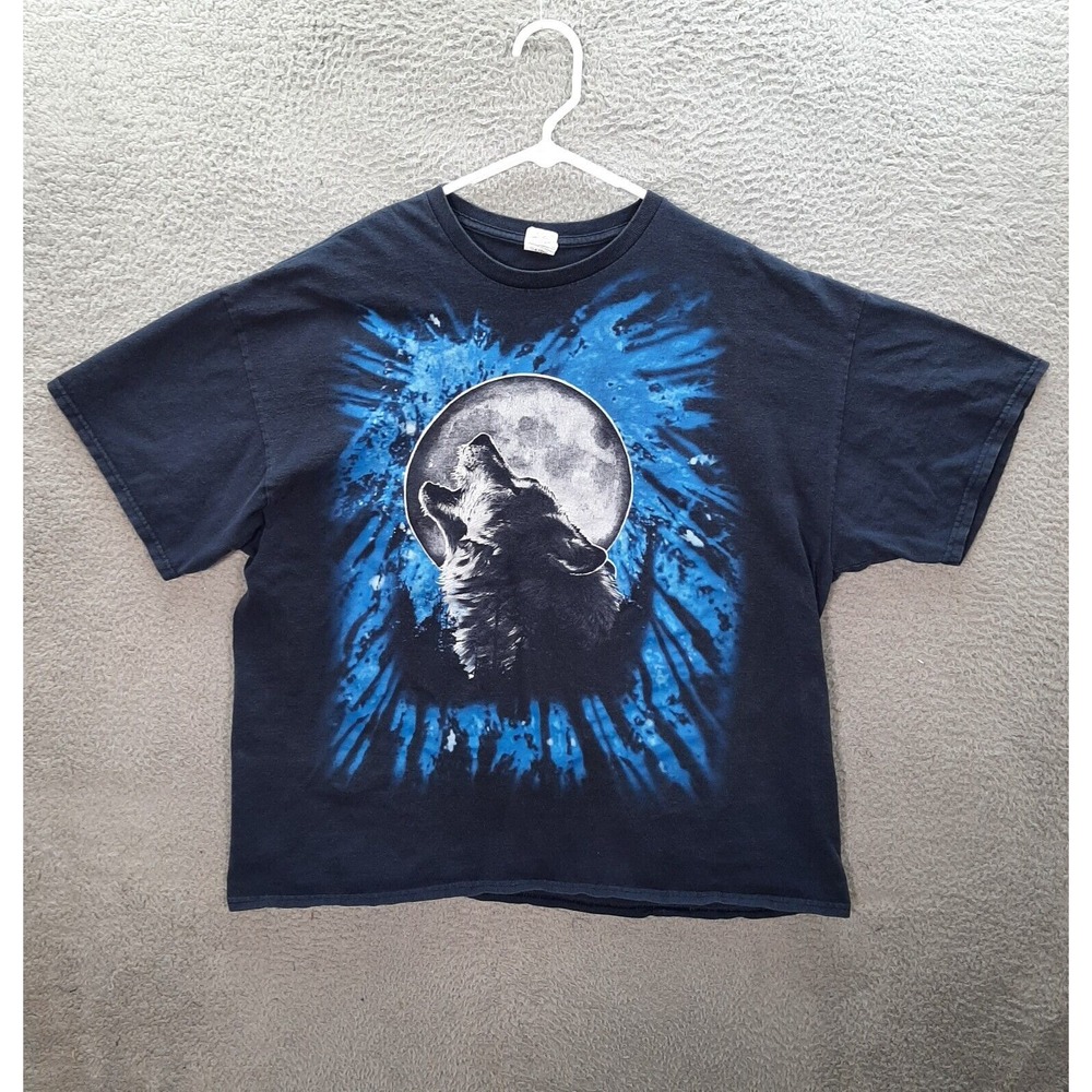 Vintage Gildan Shirt Adult 2XL XXL Blue Wolf Nature‎ Biker Motorcycle Grunge Y2K